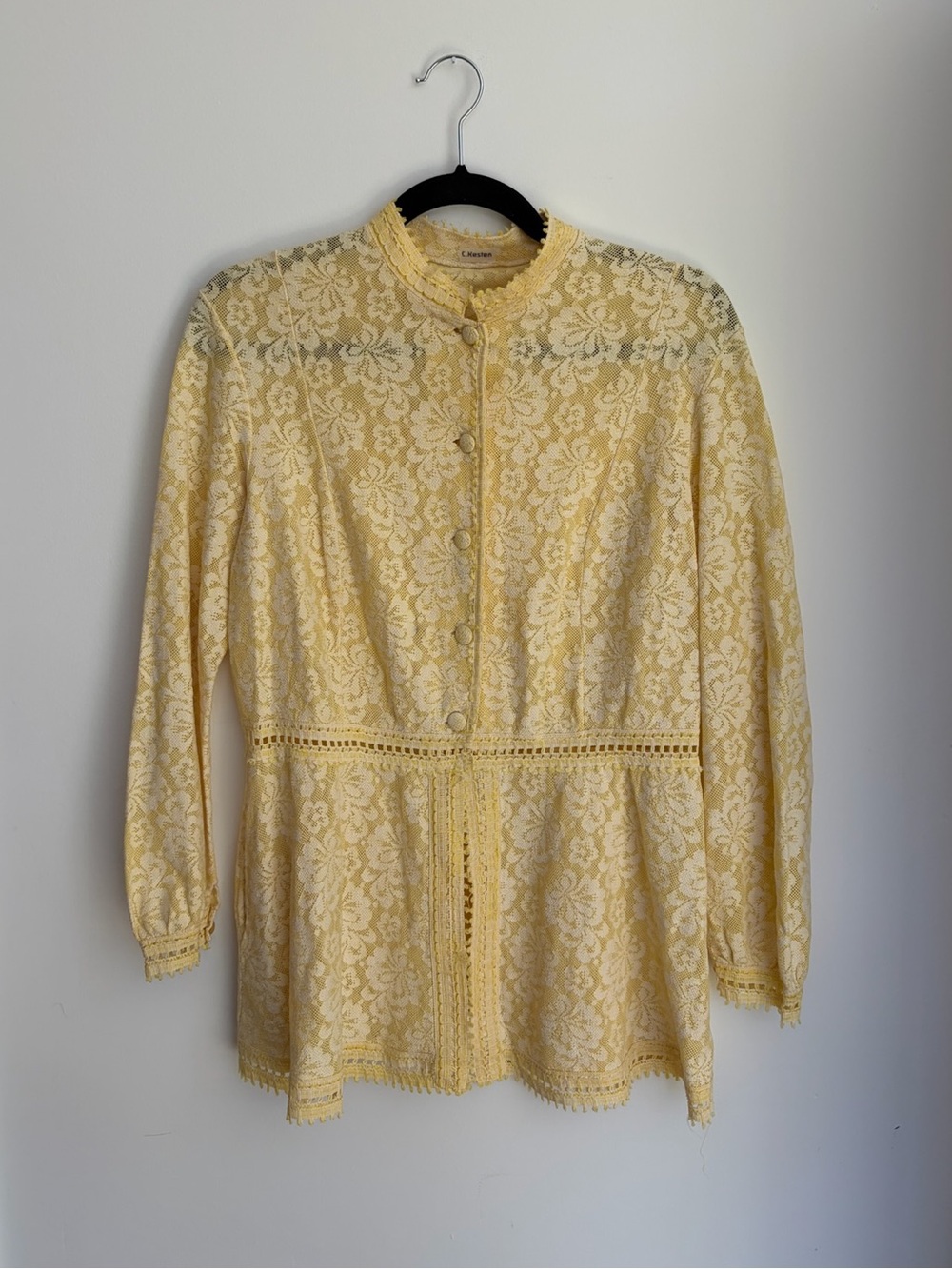 Rare Vintage Butter Yellow Floral Lace Peplum Jacket C. Kesten